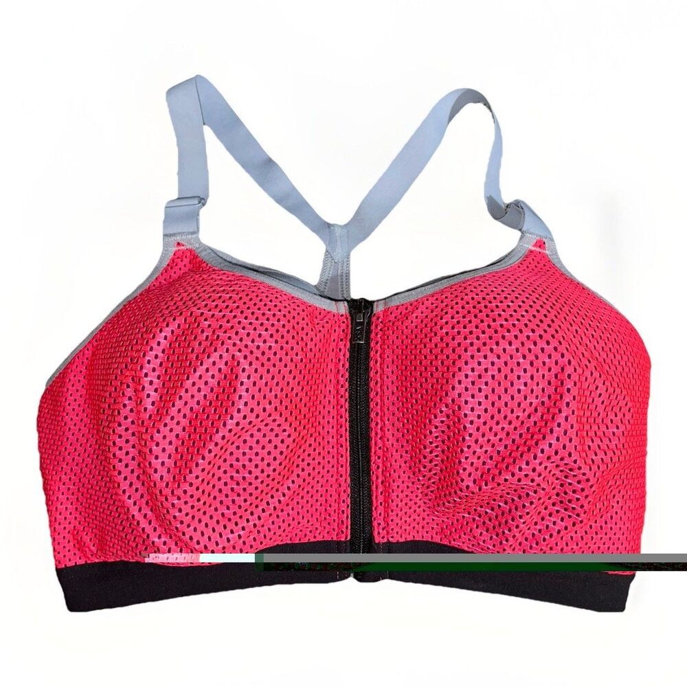 Victorias Secret Pink Mesh Front Zip Padded Sports Bra Size 34DD